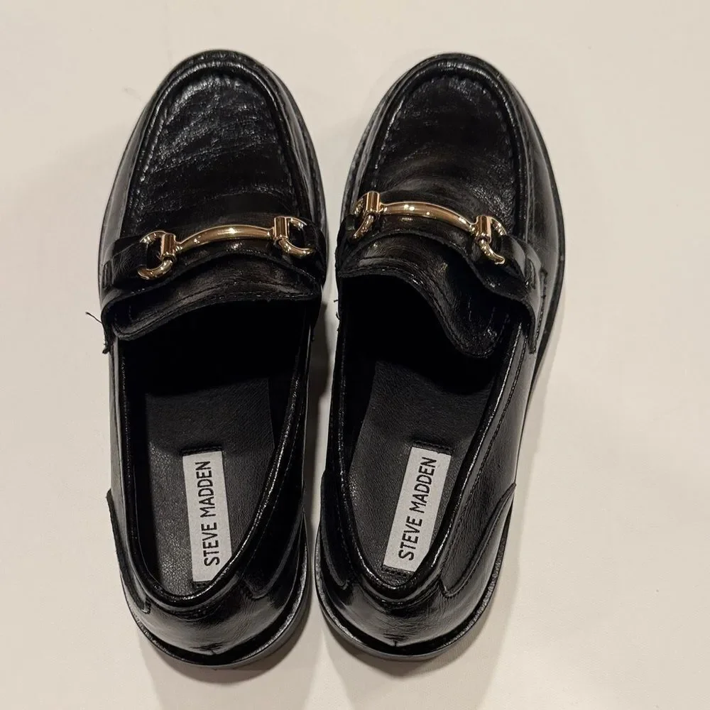 Steve Madden Black Flats with Gold Buckle